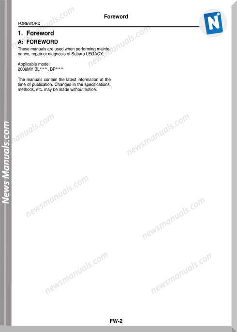 Subaru Legacy Outback 2009 Service Manual