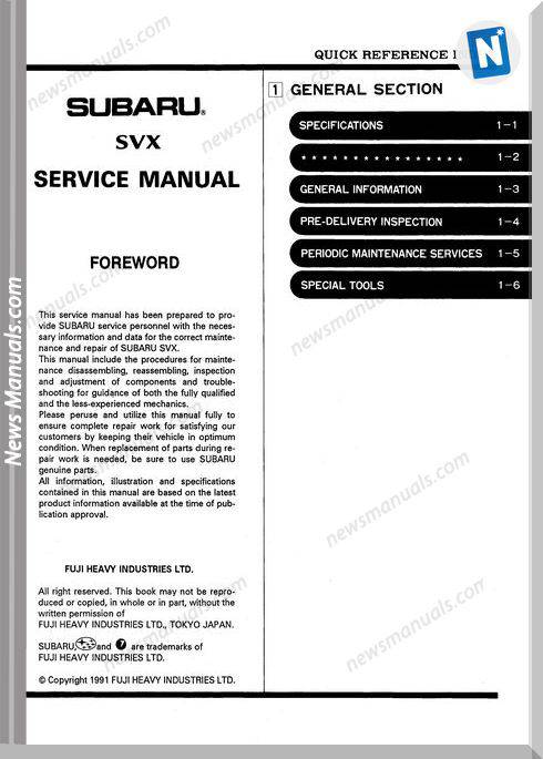 Subaru Models Svx C10 1995 Service Manual