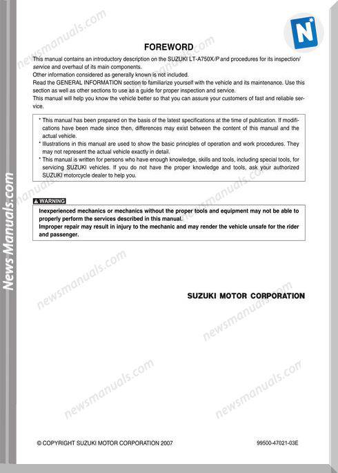 Suzuki Kingquad Atv Repair Manual