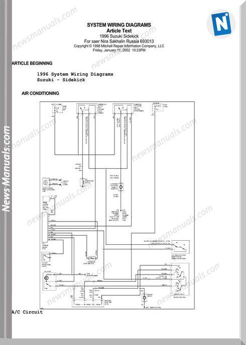 Suzuki Sidekick Vitara Escudo System Wiring Diagrams 1996