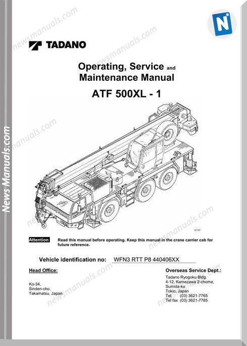 Tadano Atf 500Xl-1 Operators Service Maintenance Manual
