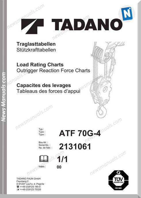 Tadano Faun Atf 70G-4 Load Rating Charts User Manuals