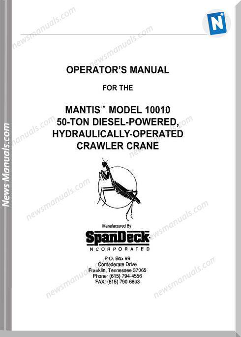 Tadano Mantis Crawler Crane 10010 Operation Manual