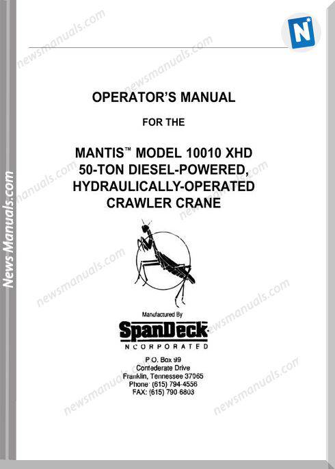 Tadano Mantis Crawler Crane 10010 Xhd Operation Manual