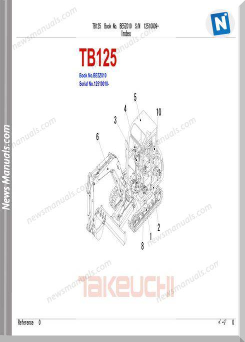 Takeuchi Compact Excavator Tb0125 Be5Z010 Parts Manual