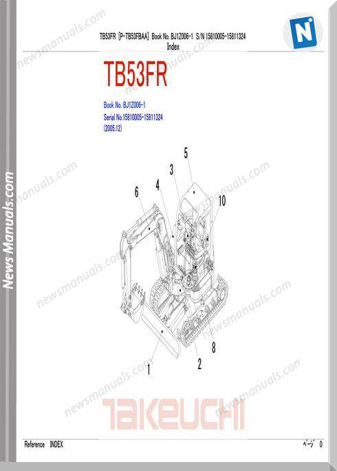 Takeuchi Compact Excavator Tb53 Fr Parts Manual