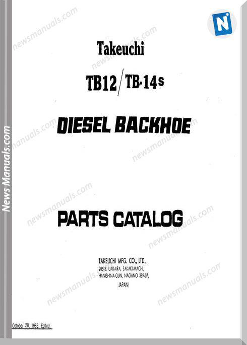 Takeuchi Diesel Backhoe Tb12 14S Parts Manual