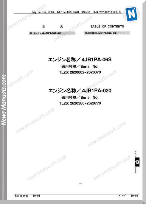 Takeuchi Engine For Crawler Loader Tl26 Parts Manual