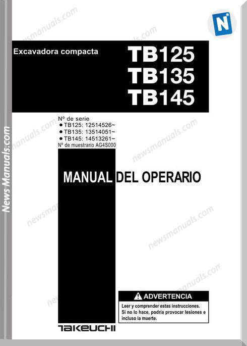 Takeuchi Excavator Tb125,Tb135,Tb145 Operator Manual