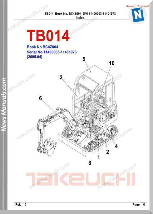 Takeuchi tb 014 And tb 016 Parts Manual