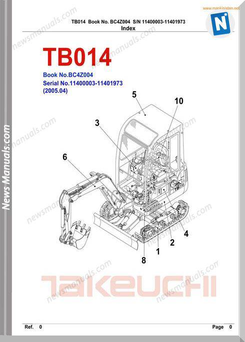 Takeuchi tb 014 tb 016 Parts Sec Wat