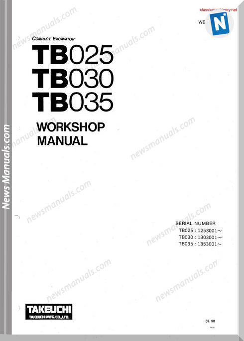 Takeuchi tb 025 tb 030 tb 035 Workshopmanual Sec Wat 1