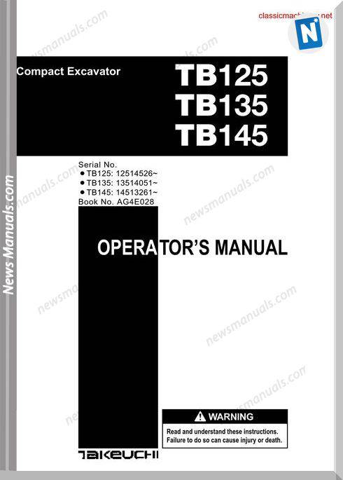 Takeuchi tb 125 tb 135 tb 145 Owners Manual