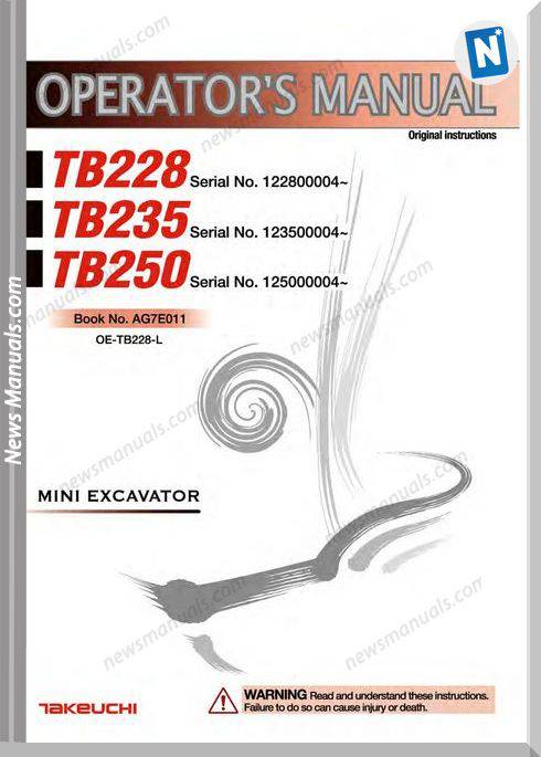 Takeuchi tb 228 235 250 Operators Manual