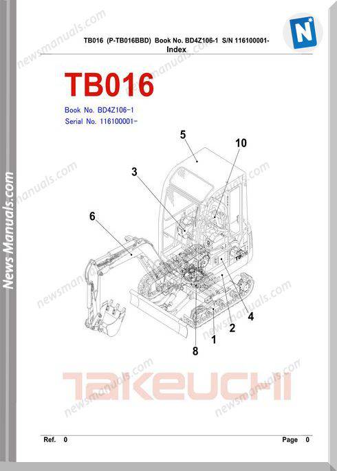 Takeuchi Tb016 Models Bd4Z106-1 Tnv Parts Manuals
