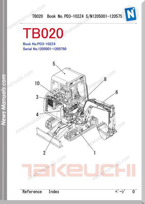 Takeuchi Tb020 Models No Pd3 102Z4 Parts Manuals