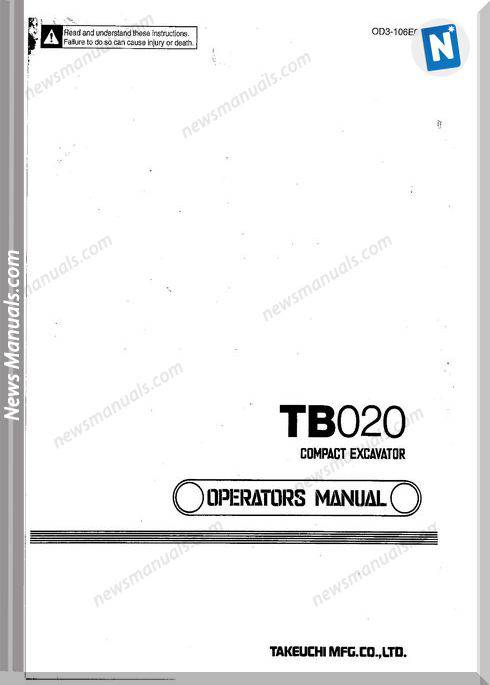 Takeuchi Tb020 Models Od3-106E0 Operators Manual