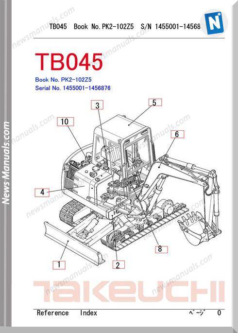 Takeuchi Tb045 Models 102Z5 Eng Jp Parts Manual