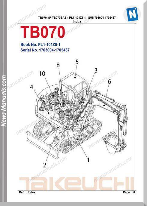 Takeuchi Tb070 Models Pl1-101Z5-1 Part Manual