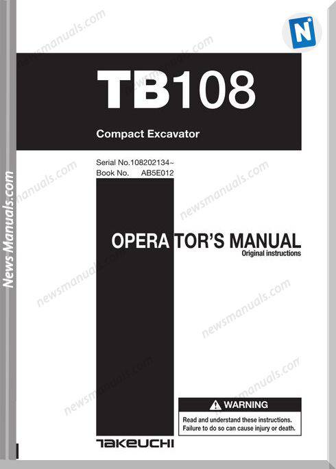 Takeuchi Tb108 Ab5E012 Tnv 108202134 Operators Manual