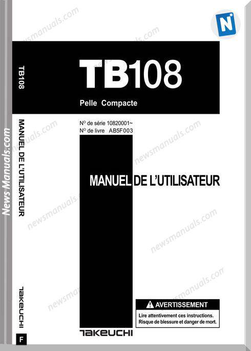Takeuchi Tb108 Ab5F003 French Language Operator Manual