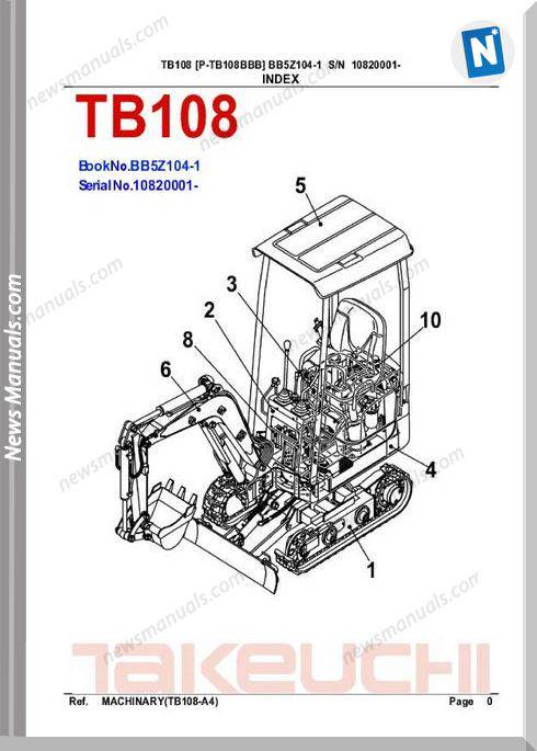 Takeuchi Tb108 Models Bb5Z104-1 Parts Manuals