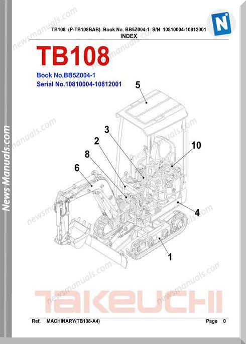 Takeuchi Tb108 Models No Bb5Z004-1 Parts Manuals