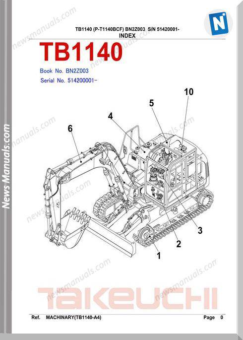 Takeuchi Tb1140 Bn2Z003 Sn51420001-Up Parts Manual