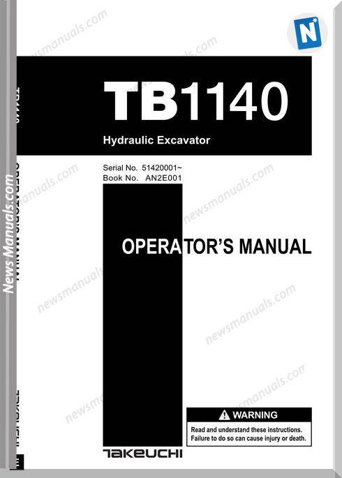Takeuchi Tb1140 Excavator An2E001 Operators Manual