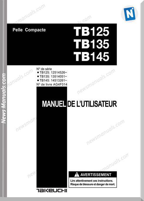 Takeuchi Tb125 135 145 Ag4F014 French Operators Manual