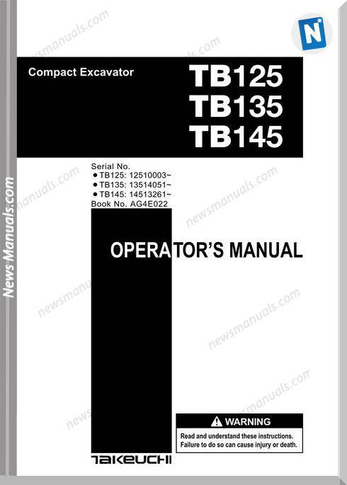 Takeuchi Tb125 135 145 E Ag4E022 Operators Manual
