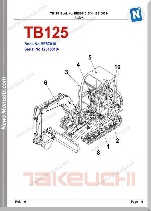 Takeuchi Tb125 Models No Be5Z010 Parts Manuals