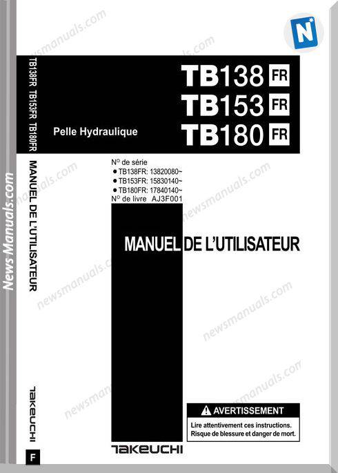 Takeuchi Tb138-153-180 Aj3F001 French Operators Manual