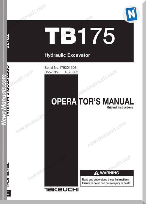 Takeuchi Tb175 Al7E002 17531106-Up Operators Manual