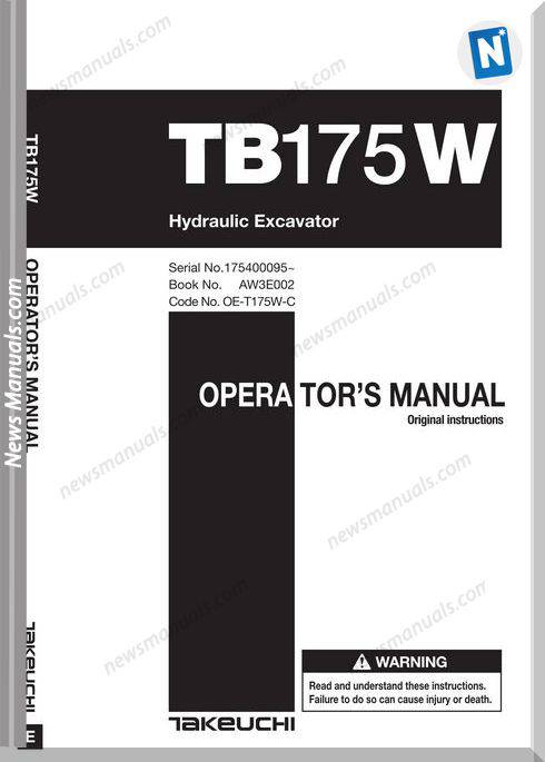 Takeuchi Tb175W Aw3E002 175400095-Up Operators Manual