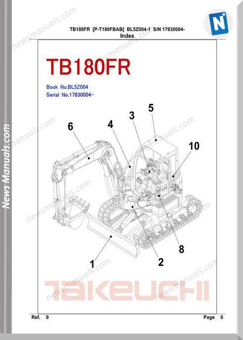 Takeuchi Tb180Fr Models Bl5Z004-1 Parts Manuals