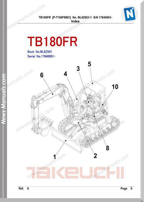 Takeuchi Tb180Fr Models Bl8Z001-1 Parts Manuals