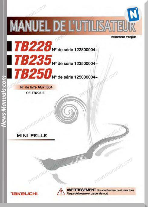 Takeuchi Tb228 235 250 Ag7F004 French Operators Manual