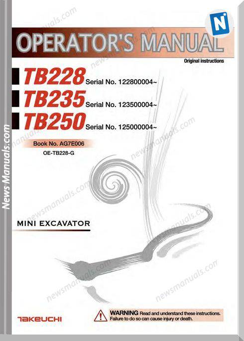 Takeuchi Tb228 Models Ag7E006 Operators Manuals