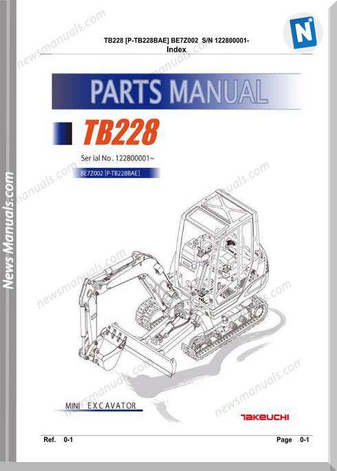 Takeuchi Tb228 Models Be7Z002 122800001-Up Part Manual