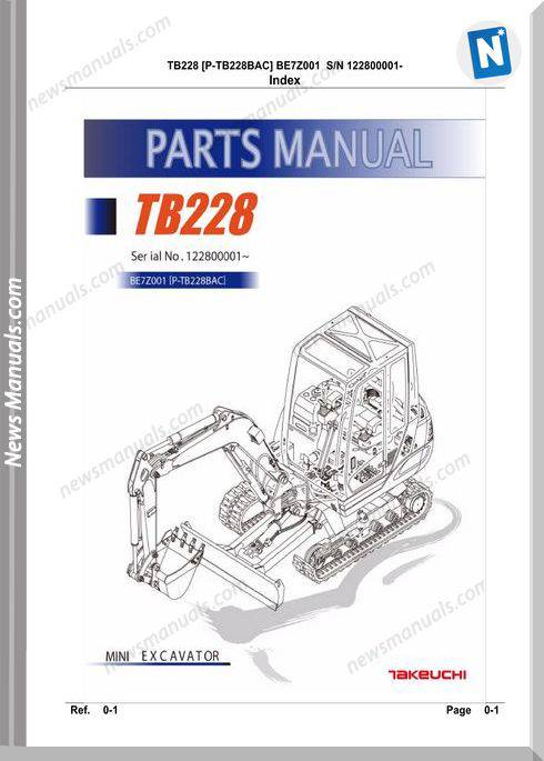 Takeuchi Tb228 No 12260001 Mini Excavator Parts Manuals