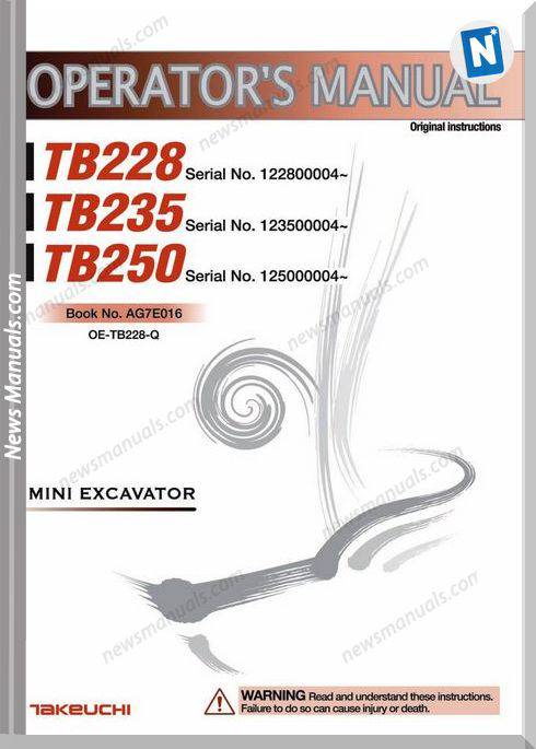 Takeuchi Tb228,Tb235,Tb250 Operators Manual
