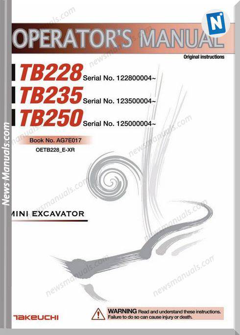 Takeuchi Tb228,Tb235,Tb250 Operators Manual Spanish