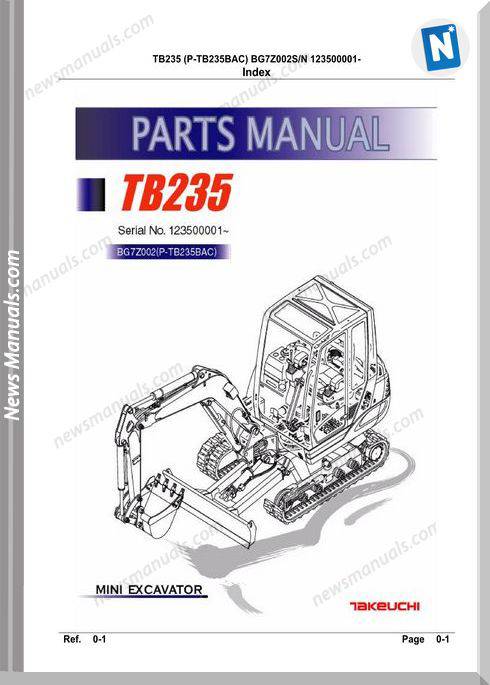 Takeuchi Tb235 Models Mini Excavator Parts Manuals