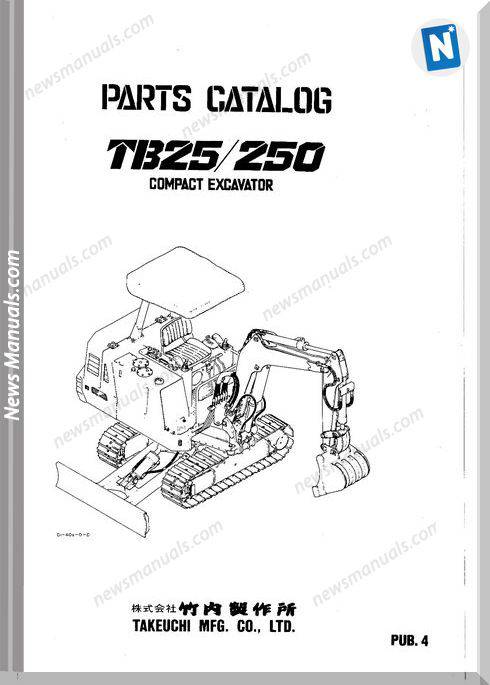 Takeuchi Tb25 250 Compact Excavator Parts Catalogue