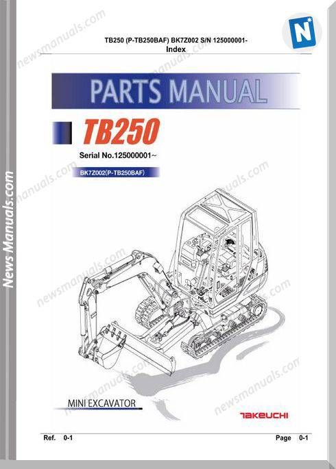 Takeuchi Tb250 Models Bk7Z002 It4 Parts Manual