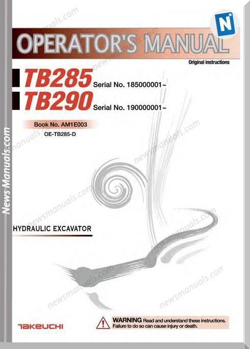 Takeuchi Tb285 Models Am1E003 Operators Manuals