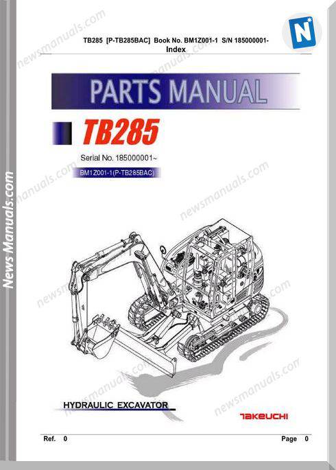 Takeuchi Tb285 Models Bm1Z001-1 Parts Manuals