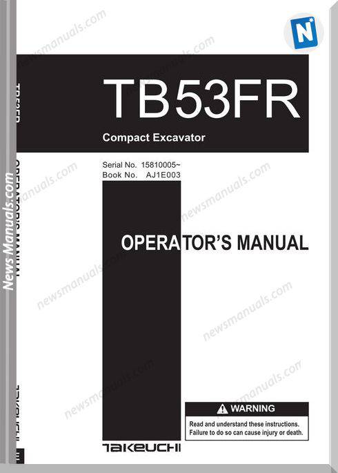 Takeuchi Tb53 Fr Aj1E003 Serie15810005 Operation Manual