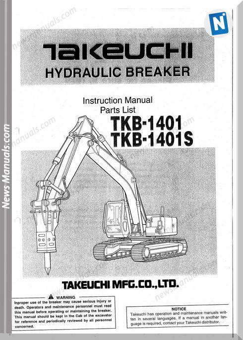 Takeuchi Tkb-1401, 1401S Hydraulic Breaker Parts Manual
